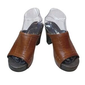 Dansko Leather Mule Sandals Cognac Brown Block Heel Open Toe Women's Clog 38